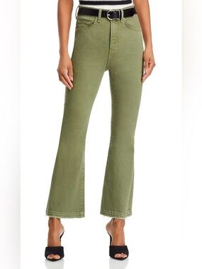 Veronica Beard Carson Ankle Flare Jeans Stone Army Green High Rise 27 NWT
